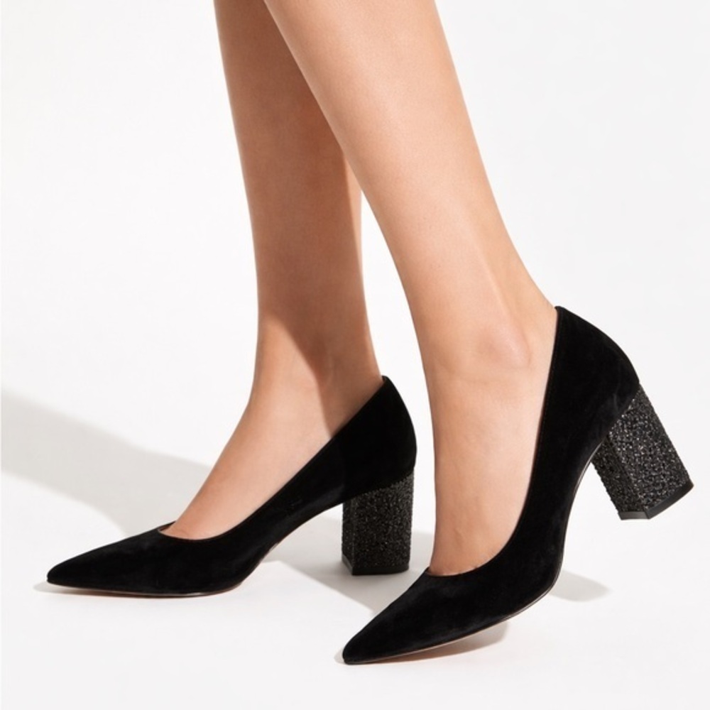 Marc Fisher Zala Black Velvet Glitter Block Heel Pump Size 6